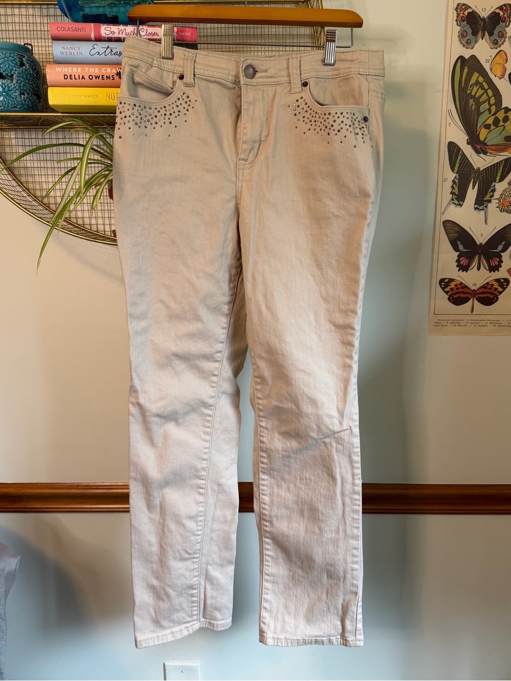 Christopher & Banks Light Beige Straight Leg Jeans with Stud Accents